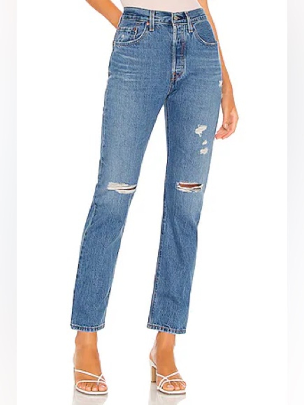 Levi's 501 Size 29x30 Original Fit Straight Leg Jeans with Destroyed Detail